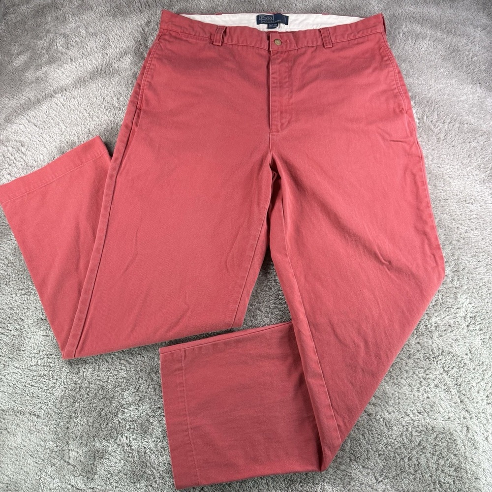 Polo Ralph Lauren Vintage Mens 38x32 Philip Pant Red High Rise Chino 100% Cotton